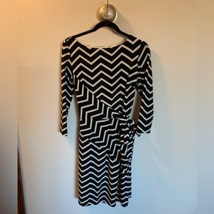 RALPH LAUREN Black White Zig Zag Faux Wrap Stretch Dress Size 6